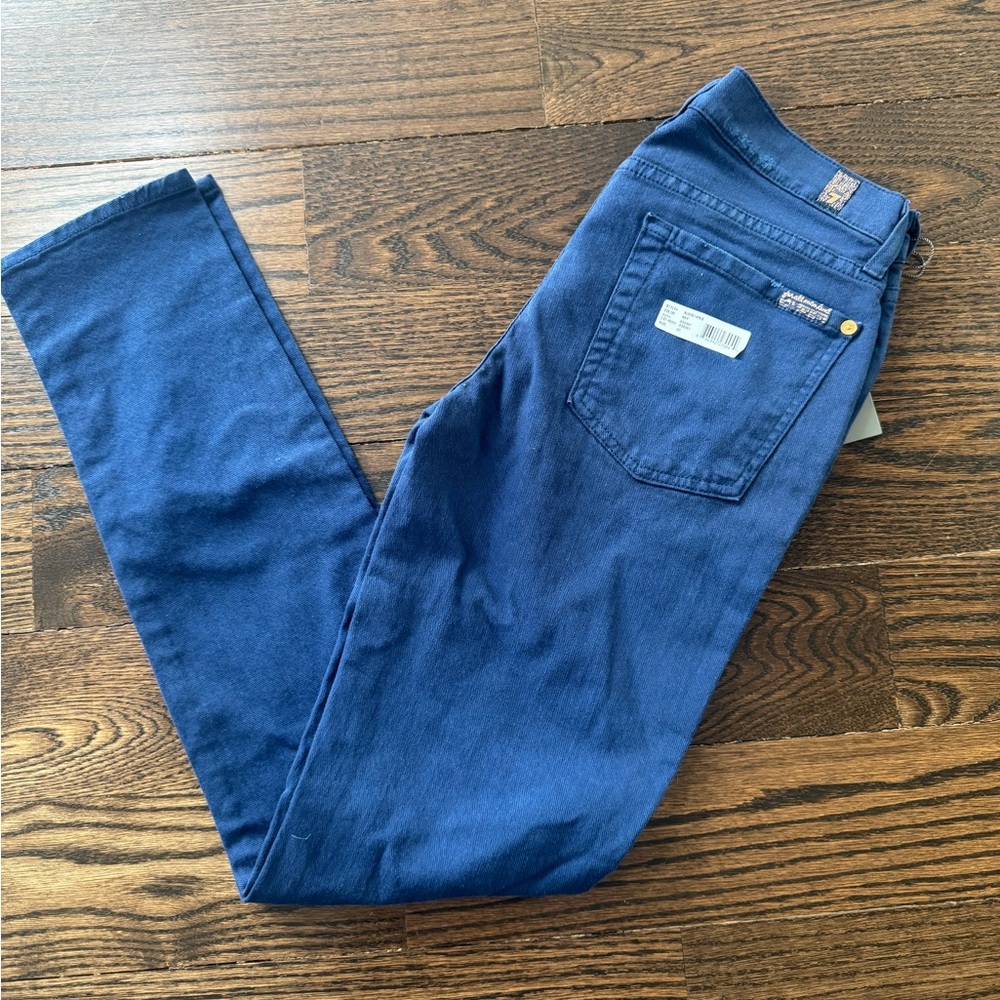 7 For All Mankind Blue Skinny Jeans Vibrant Medium Blue